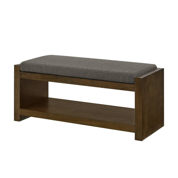Xukmct 40" Wood Frame Bench with Lower Shelf, Upholstered Removable Padded Seat Cushion Bench for Living Room, Bedroom, Gray