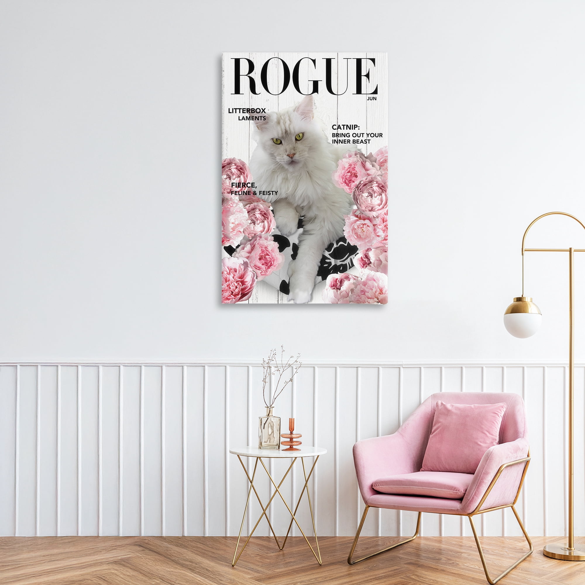 Funny Floral Cat Magazine Canvas Wall Art, design by Sasha