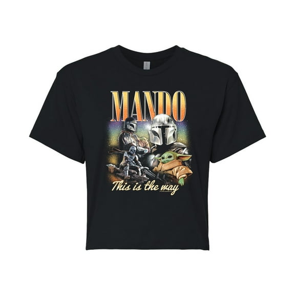 Star Wars - The Mandalorian Mando Bootleg  - Juniors Cropped Short Sleeve Graphic T-Shirt