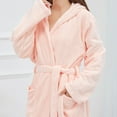 thumbnail image 4 of Npasoilc Fleece Hooded Robes for Women Comfort Warm Bathrobe Fuzzy Female Waist Bandage Lace-Up Mid-Length Pajama Robe with Pockets Soft Sleepwear Casual Women's Loungewear, 4 of 5