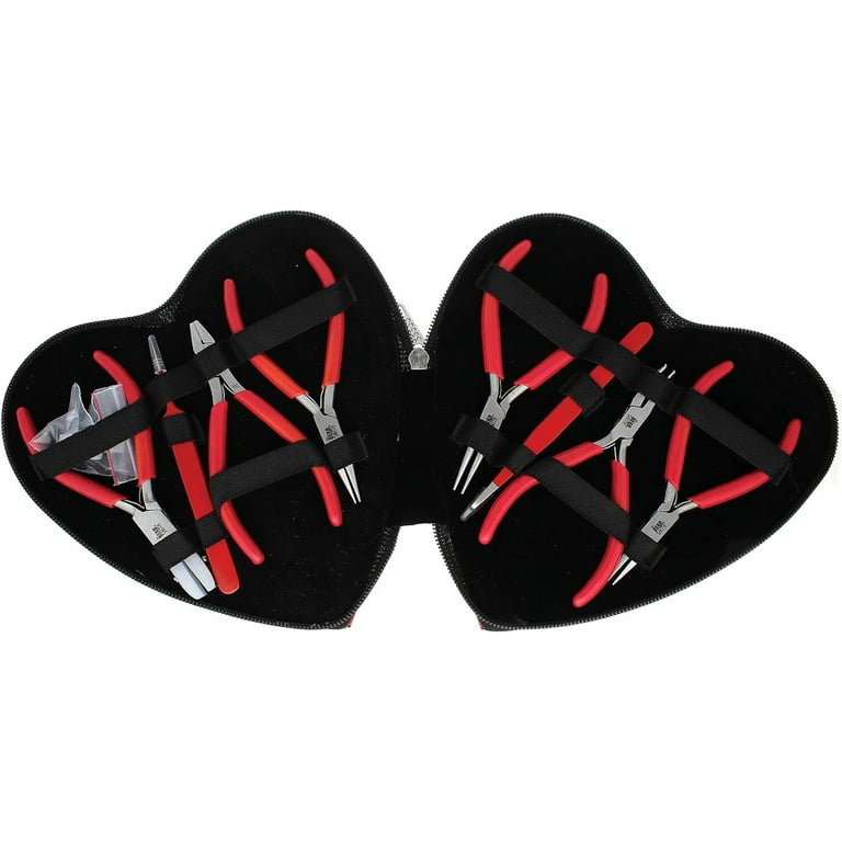 The Beadsmith I Love Beads 8-Piece Pliers Set - 4.5 Inch Jewelry Tools With Heart Case