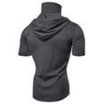 thumbnail image 4 of Men's Solid Color Short Sleeve Mask Hoodie, Casual Sports Pullover Top for Summer, Outdoor Activities,Gray,XL, 4 of 4
