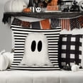 thumbnail image 2 of Halloween Throw Pillow Cover 18X18 Inch White Ghost Striped Decorations Holiday Farmhouse Cushion Case for Home Sofa Couch Decor, 2 of 5