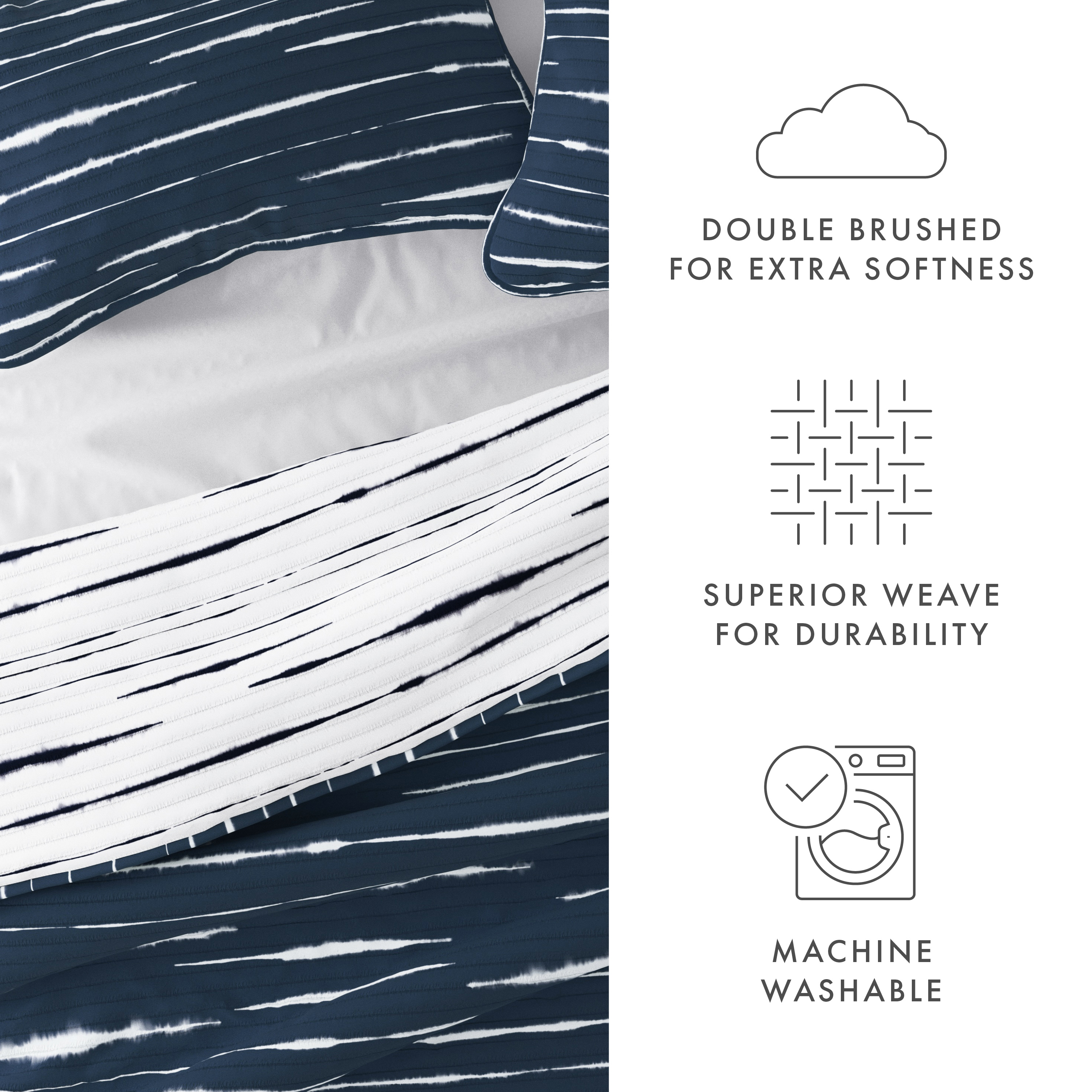 Noble Linens Navy 3 Piece Horizon Lines Reversible Microfiber Quilt Set, Twin / Twin XL