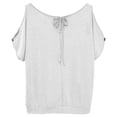 thumbnail image 4 of hlysgo Women Cold Shoulder Tops Short Sleeve Scoop Neck Tee Summer Casual Loose Fitting Solid Color Tunic Shirt White,M, 4 of 6