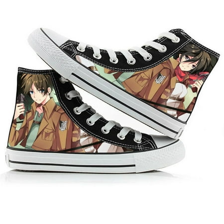 

High-top Anime Casual Shoes Attack on Titan Sneakers High-top Lace Up Canvas Shoes Eren Jager/Mikasa Ackerman Pattern Skateboard Shoes for Boys Teens Men Anime Fans