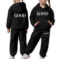 thumbnail image 3 of KKBOTIVE Girls 2 Piece Outfits Sweatsuit Long Sleeve Letter Print Pullover Hoodie Sweatshirt Sets Jogger Sweatpants Z04 Black 3-4 Years, 3 of 6