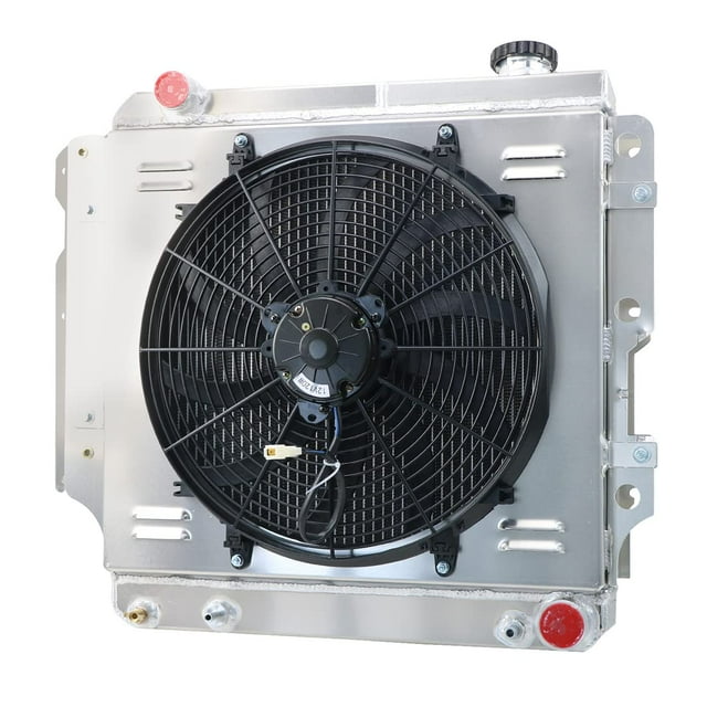Primecooling 3 Row Full Aluminum Radiator + Fan (16 Inches Dia.) Shroud for Jeep Wrangler YJ TJ w/Chevy V8 Conver. 1987-2004