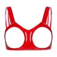 thumbnail image 4 of Conjunto de sujetador de copa abierta para mujer, Top Sexy con liguero, falda acampanada y tangas integradas, conjunto de lencería erótica de charol con aspecto húmedo, 4 of 5