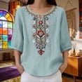 thumbnail image 6 of Business Casual Tops for Women Kelon Shirts for Women Short Sleeve Shirts V Neck Linen Cotton Business Casual Outfit Summer Clothes, 3XL, 6 of 9
