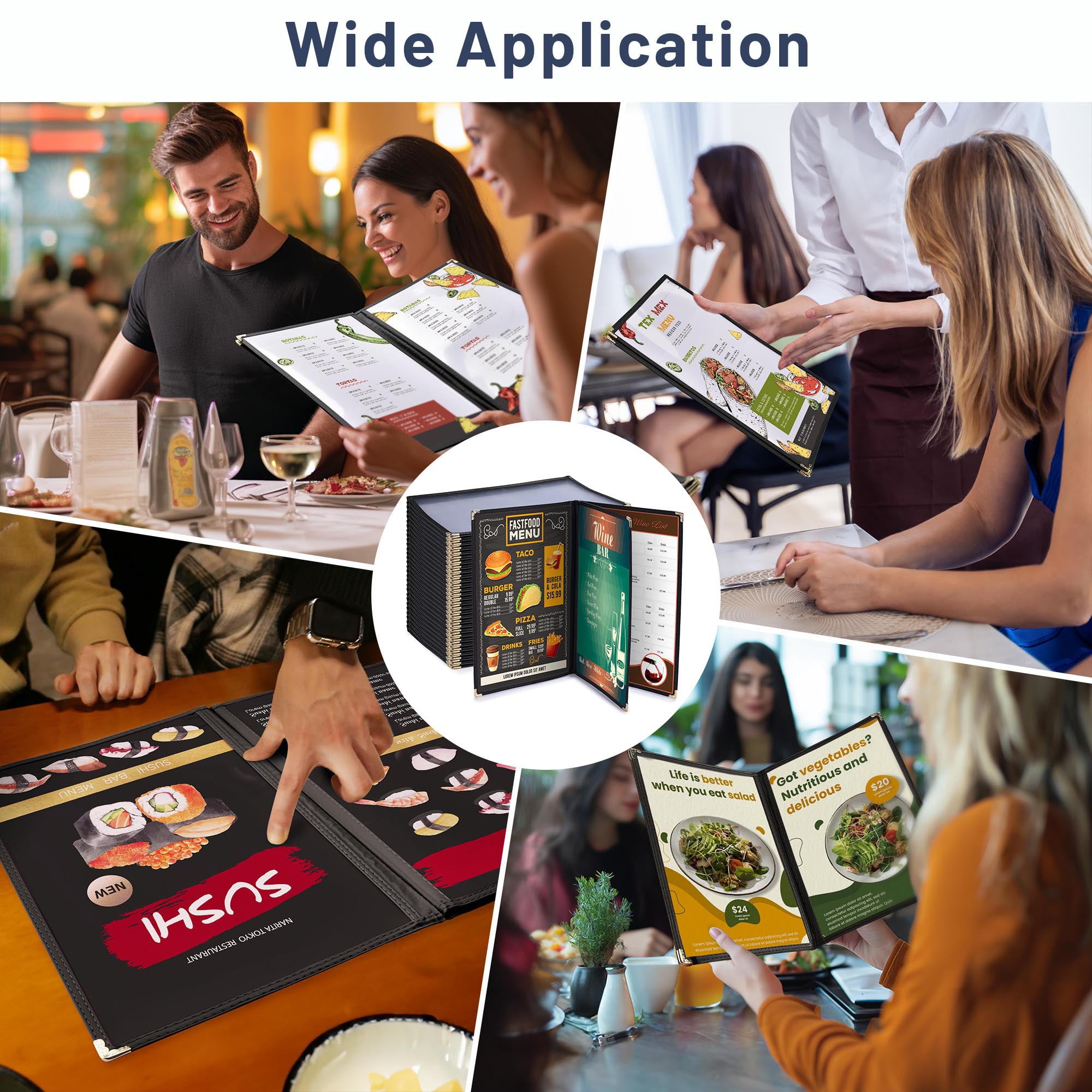 WeChef 30 Pack 14x8.5 Menu Covers, 3 Pages 6 Views, Black