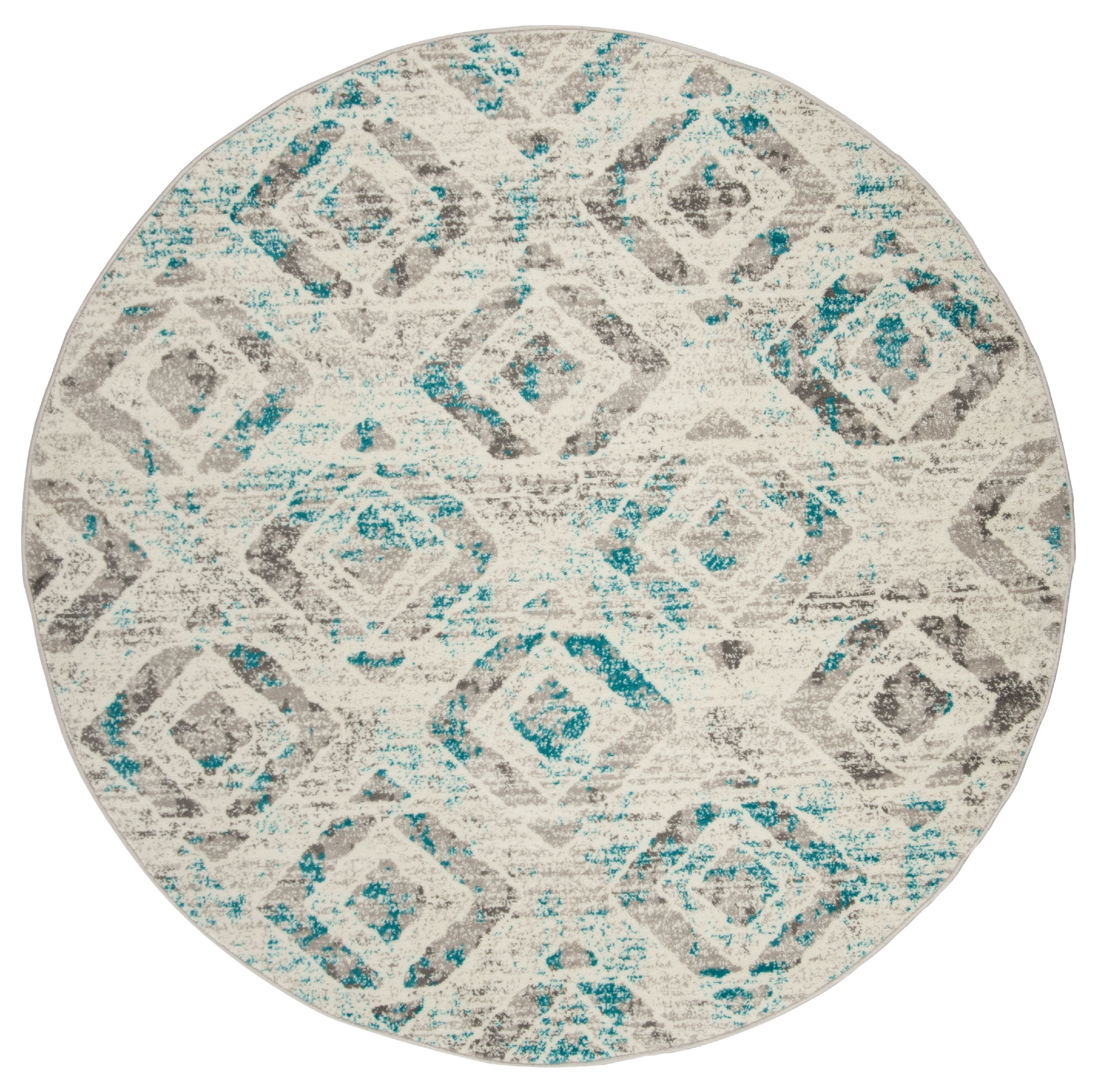 SAFAVIEH Skyler Salim Geometric Area Rug, Ivory/Blue, 6'7" x 6'7" Round