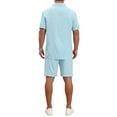 thumbnail image 3 of INSPIRE CHIC Men's 2 Pieces Sets Beach Short Sleeve Shirt & Shorts Striped Textured Outfits 2XL Light Blue, 3 of 5