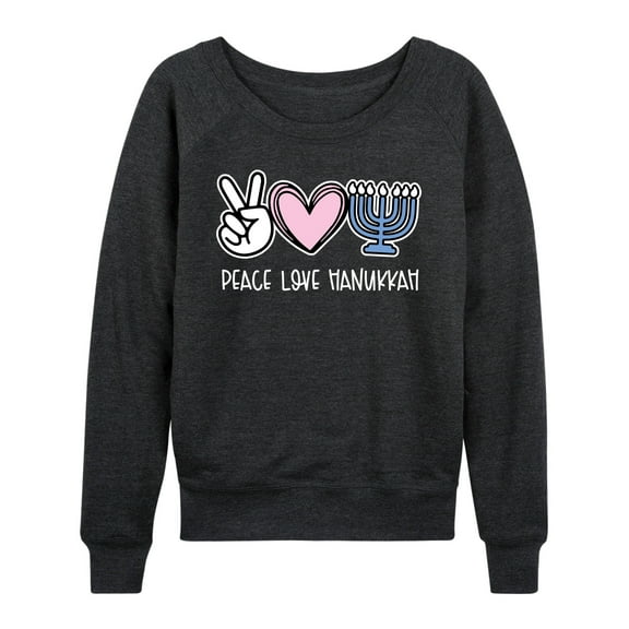 Instant Message - Peace Love Hanukkah Lightweight French Terry Wide Neck Long Sleeve Graphic Shirt