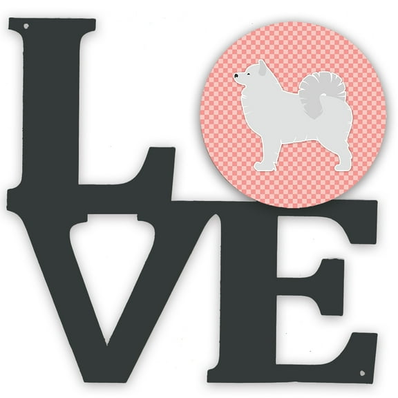 Carolines Treasures BB3659WALV Samoyed Checkerboard Pink Metal Wall Artwork LOVE 12X12 multicolor