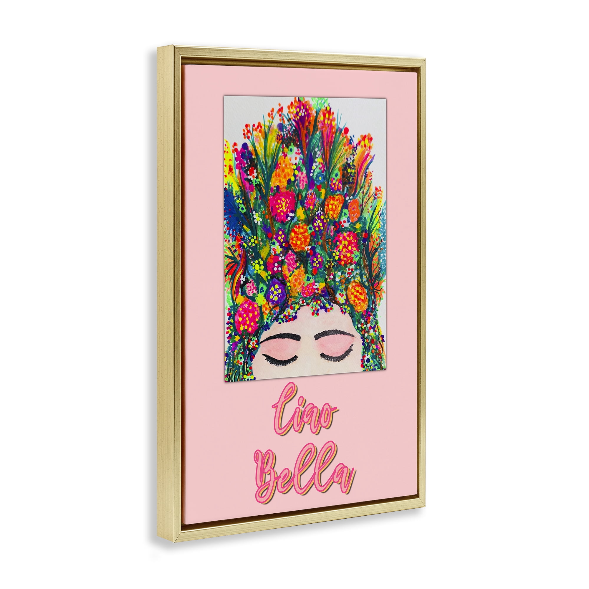 Stupell Industries Ciao Bella Floral Woman Gold Framed Floater Canvas Wall Art, design by Pooja Dave