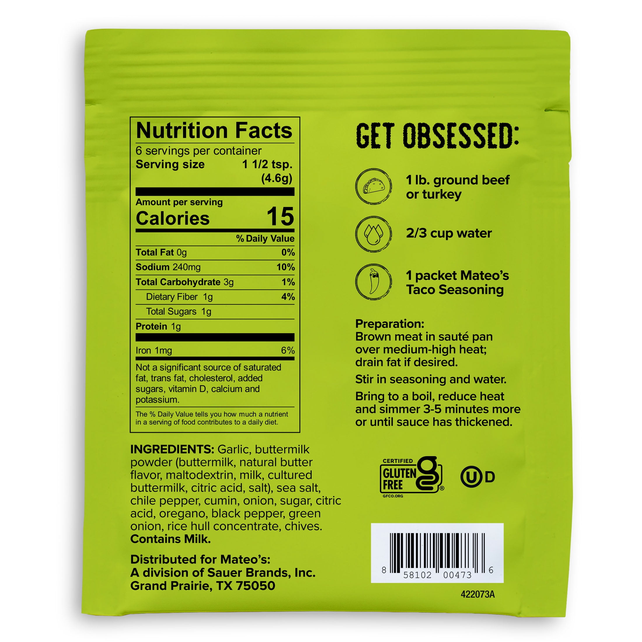(12 pack) Mateo's Taco Seasoning Mild Southwestern Ranch