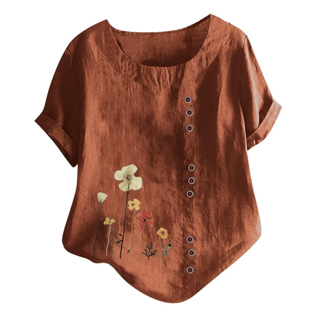 EQWLJWE Chemises pour Femmes Liquidation T-Shirts pour Femmes Manches Courtes Décontractées Col Rond Imprimé Ample Tunique Chemise Blouse Hauts