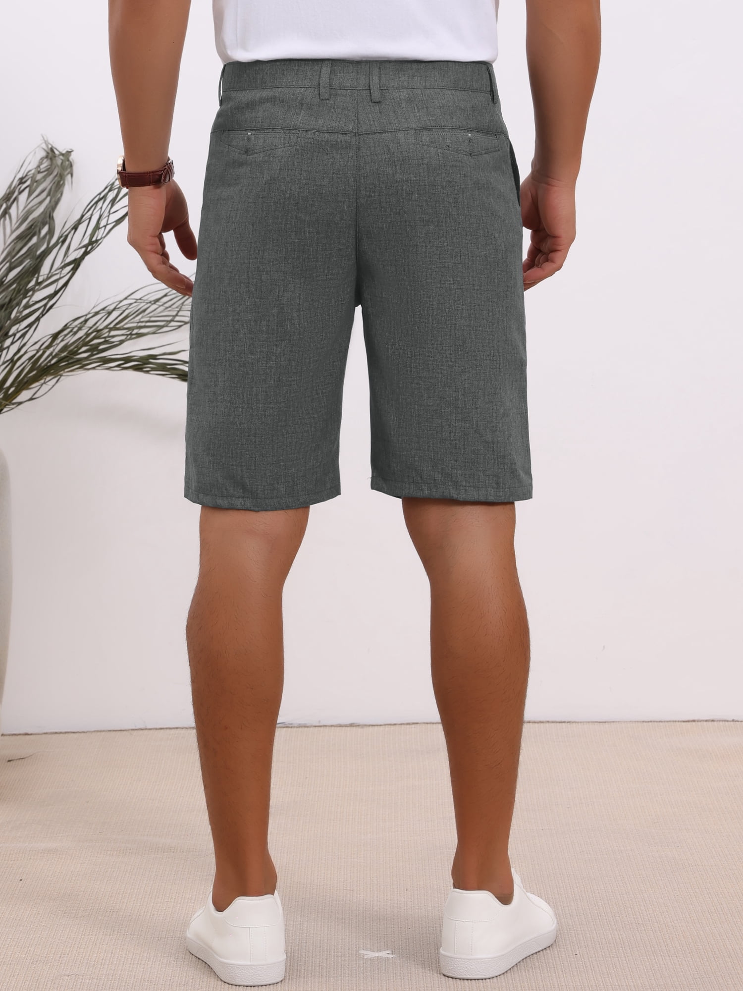 DARING DIVA Men's Above Knee Formal Linen Texture Shorts Pants with Pockets 30 Gray