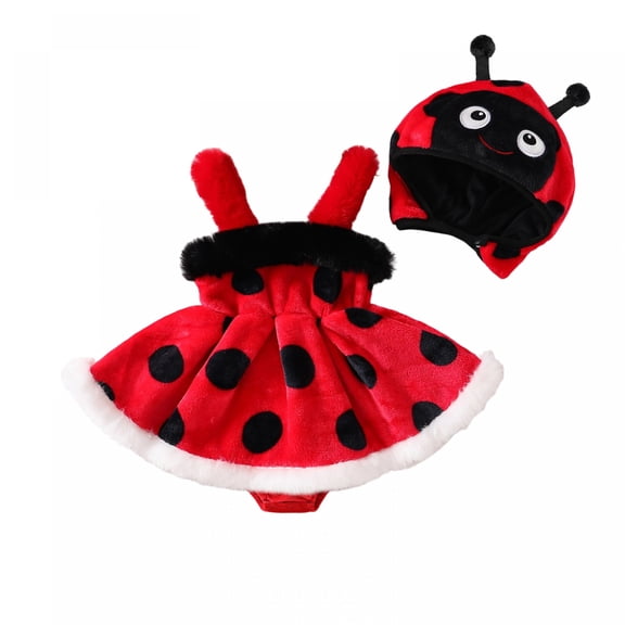 RUINIXCW Baby Girls Ladybug Fashion Halloween Dot Print Sleeveless Romper Dress with Hat 2Pcs Outfit