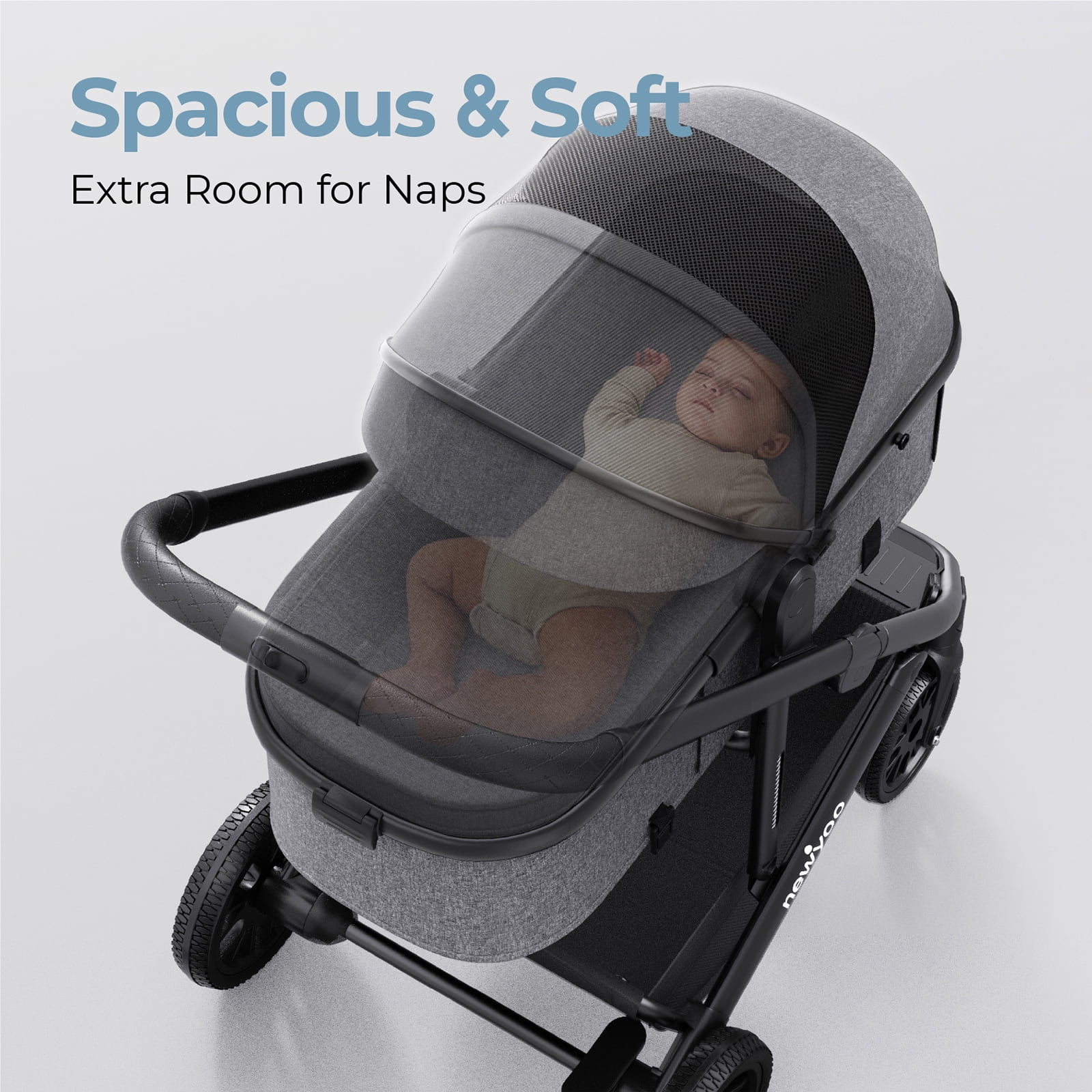 newyoo Infant Stroller, Nestro 516M, Convertible Infant Strollers w Reversible Seat & Cup Holder, 2-in-1 Rear-Facing Pram from Newborn to Toddler, Grey