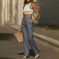 thumbnail image 3 of cocolona Womens Casual Dress Pants Elastic Waist Straight Wide Leg Business Work Pants with Pockets, 3 of 5