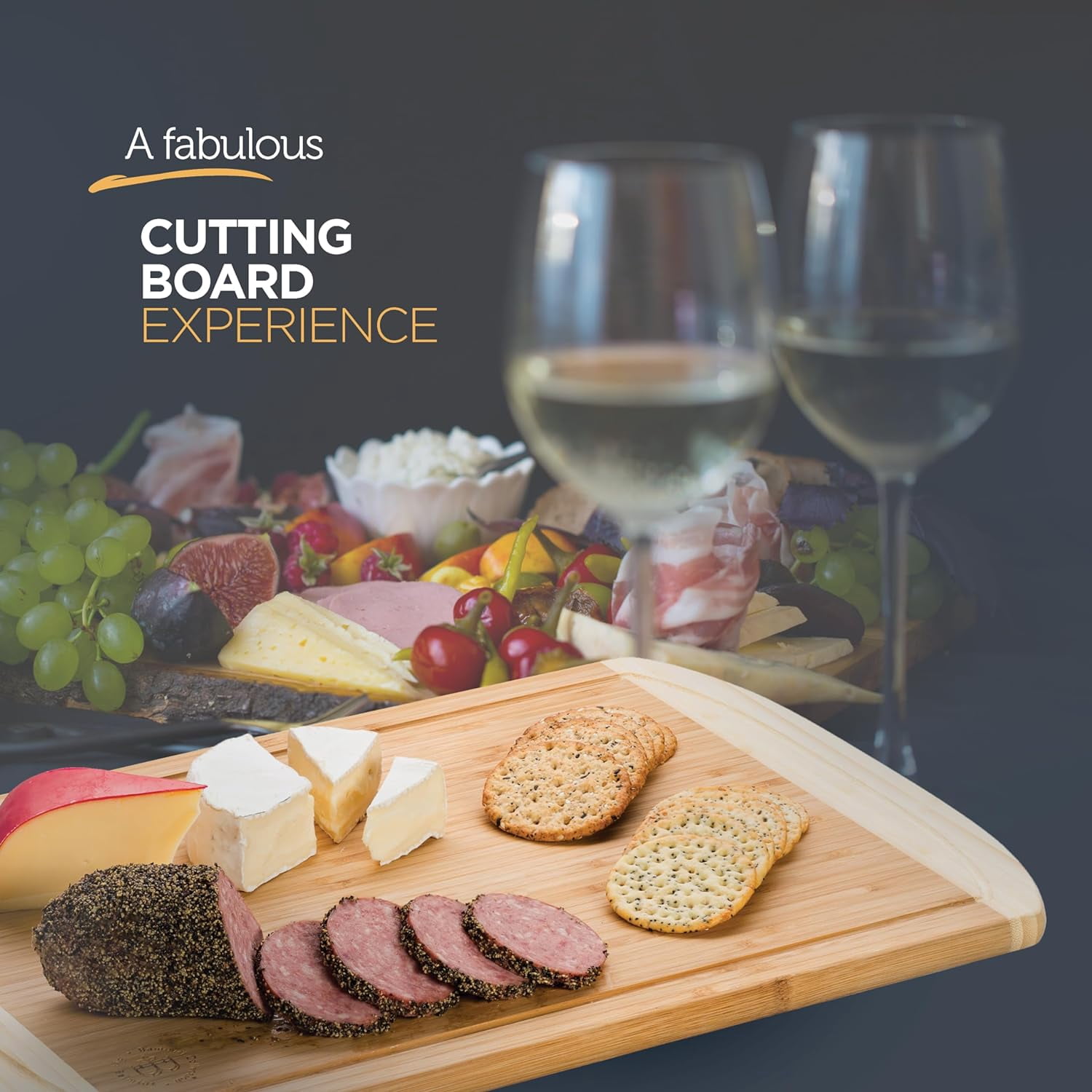 Bamboo Cutting Board, Large Wooden Chopping Board with Juice Groove & Handles, Serving Tray for Meat, Vegetables, Fruit, Cheese & Charcuterie, 18" x 12"