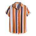 thumbnail image 1 of Camisas Casuales Para Hombre Camisas de un solo pecho de primavera y verano para hombre, camisas casuales de manga corta con estampado de rayas y solapa para la playa, camisas para (Orange, XXL), 1 of 7