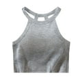 thumbnail image 3 of DDAPJ pyju Ribbed Tank Top with Built in Bra for Women Backless Halter Camisole Comfort Workout Undershirt Padded Cami Shirts Holiday Sales Gray XL, 3 of 6