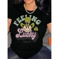 thumbnail image 1 of Feeling Lucky Today" Women's White Tee - Casual Short Sleeve with Green Shamrock & joyful Face Print, Comfortable , Round Neck, 1 of 8