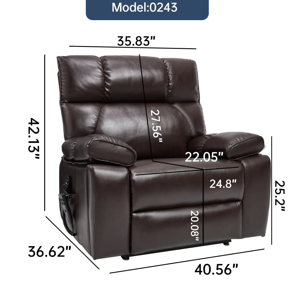 Dark Brown Leatheraire Power Lift Recliner with Heat/Massage, Dual Motor, 350LBS Weight Capacity, Includes Cup Holders
