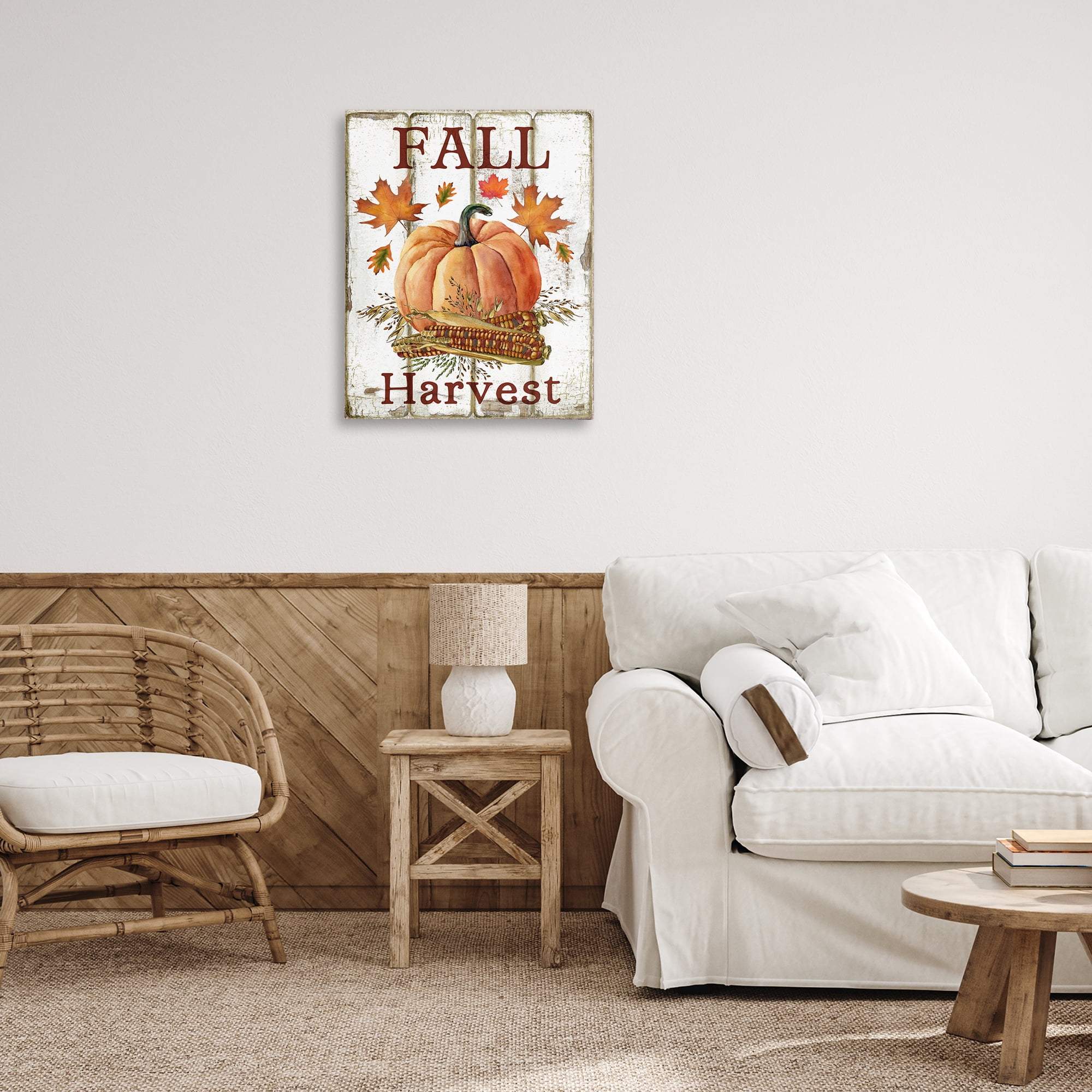 Stupell Industries Fall Harvest Pumpkin & Corn Holiday Painting Gallery Wrapped Canvas Art Prints Wall Art, 24 x 30