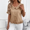 thumbnail image 3 of Xuyuer Women's Summer Solid Color Front Placket Button Down Short Sleeve Casual Top Blouse Soft Breathable, 3 of 7