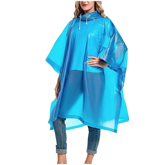 IVEYRTF Women Solid Color Rain Jacket with Hood for Hiking Outdoor Rainy Weather Waterproof Lightweight Comfort Fit Raincoat(Blue,Free Size)