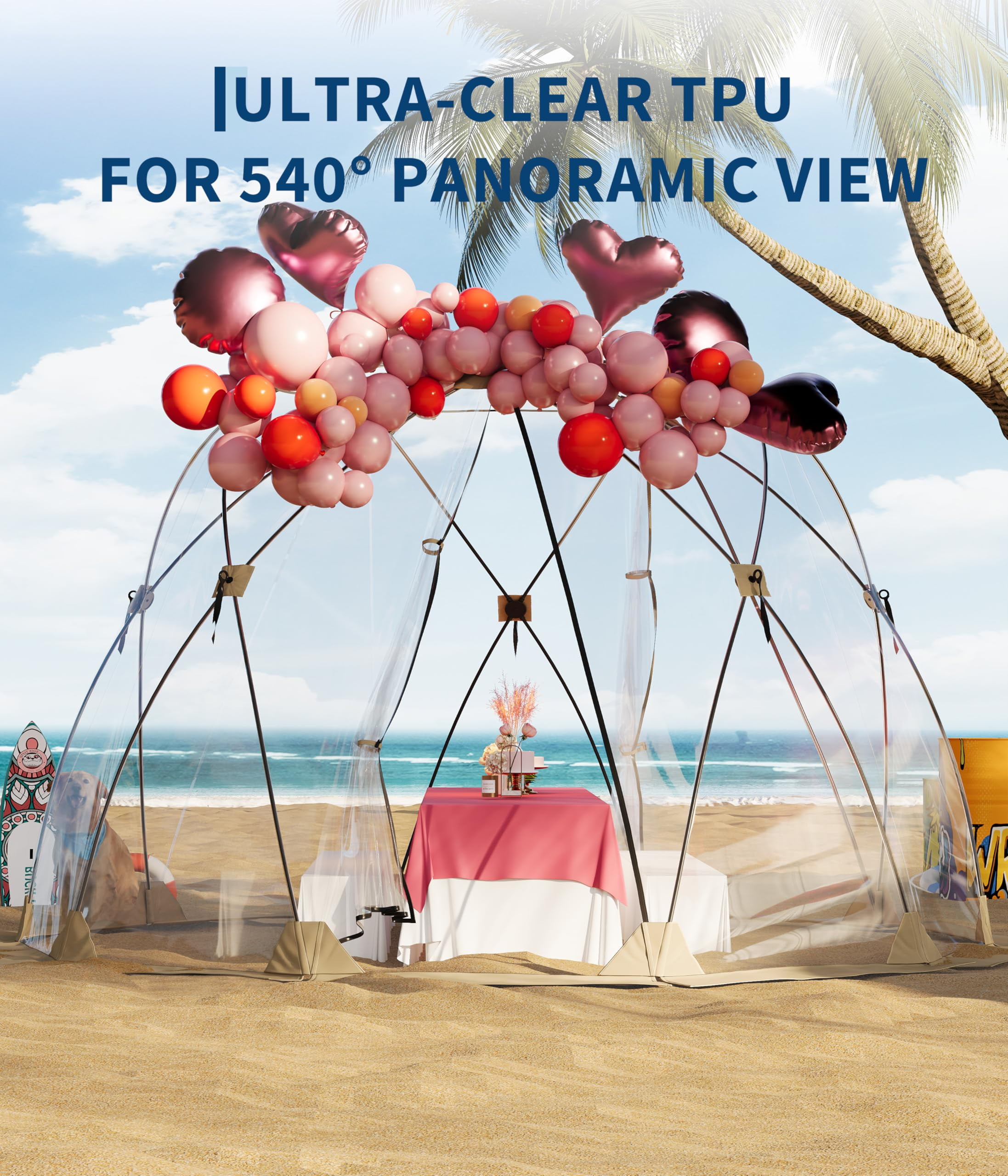Mescukay 10x10 ft Pop Up Bubble Tent, 4-6 Person Camping Shelter, 540° Fully Transparent, Weather-Resistant Bubble Dome, Portable Design for Outdoor Activities, Sports Events, Fishing