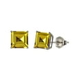 thumbnail image 2 of 10k White Gold Plated 3 Carat Square Created Yellow Sapphire Stud Earrings, 2 of 2
