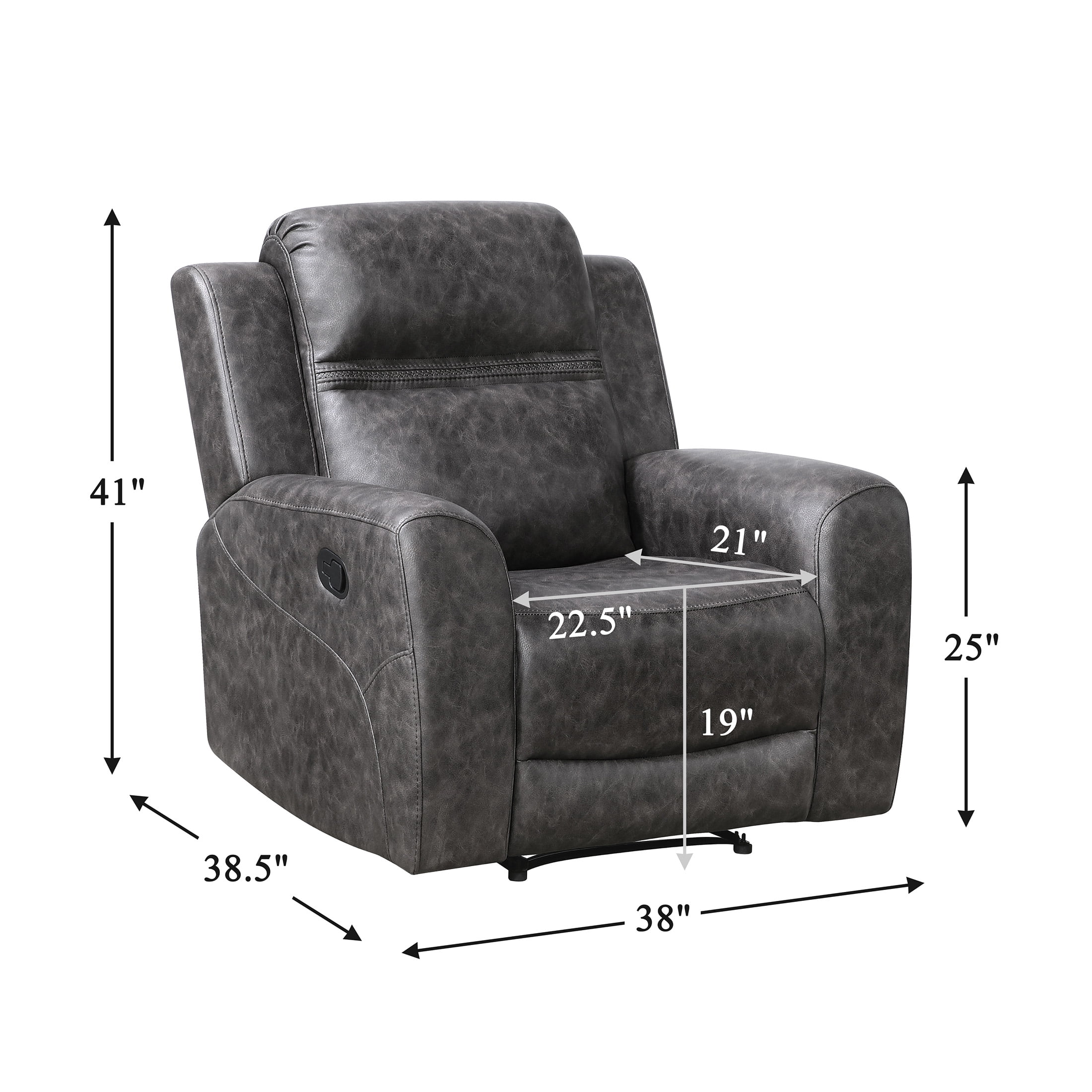 OakvillePark Vensley Microfiber Manual Reclining Chair, Charcoal