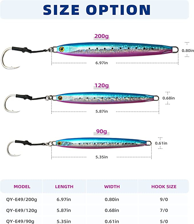 BLUEWING Speed Vertical Jigging Lure, Offshore Vertical Jig Deep Sea  Jigging Lures, Saltwater Jigs Fishing Lures for Tuna Salmon Snapper Kingfish,  Blue/Pink,120g 
