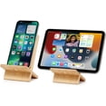 thumbnail image 1 of Soporte de bambú para teléfono móvil con orificio de carga, soporte de madera desmontable para teléfono móvil, escritorio, tableta, estación de acoplamiento para iPhone, iPad y todos los teléfonos, 1 of 5