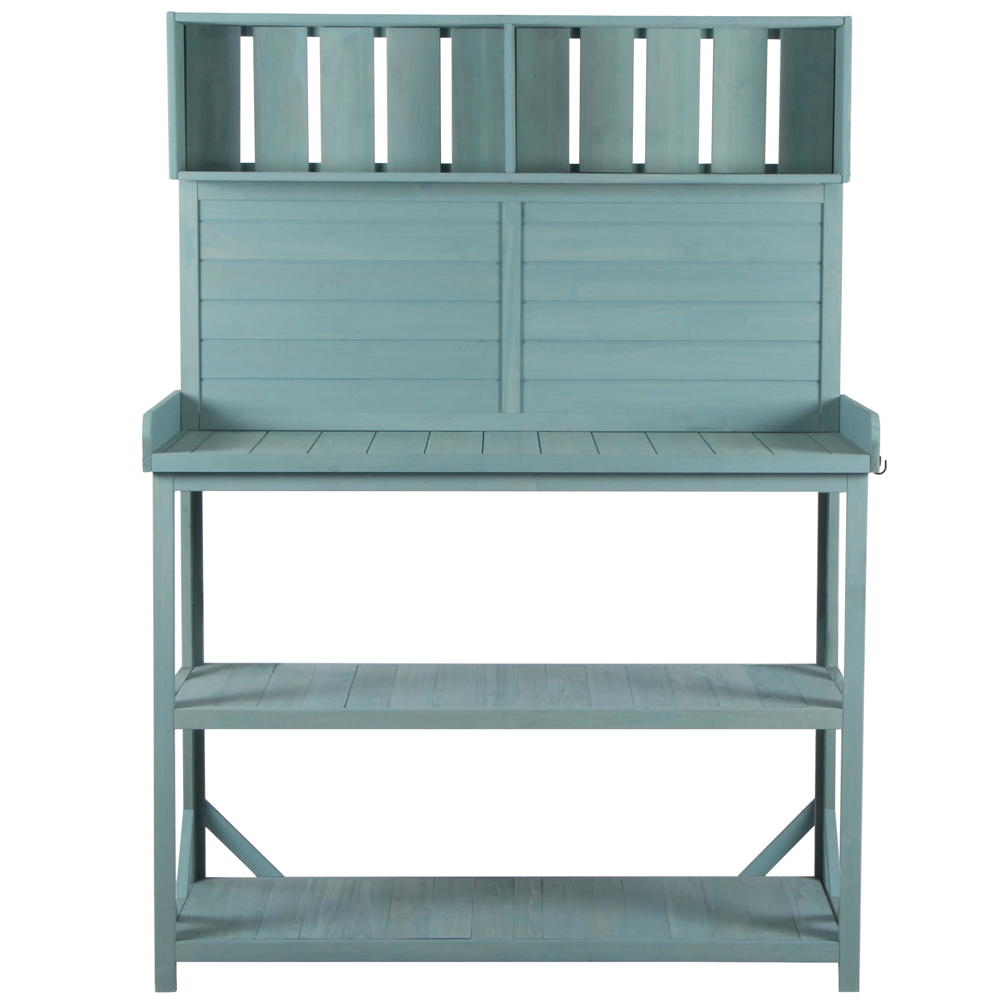 Euroco 65" Large Wooden Farmhouse Rustic Outdoor Potting Bench Table, Patio Workstation, Garden Potting Bench with 4 Storage Shelves and Side Hook