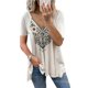thumbnail image 1 of Puntoco Mujeres Casual Retro Occidental Impresión Azteca Manga Corta Étnico Cuello en V Cremallera Camisetas tops Puntoco Puntoco-3392, 1 of 7