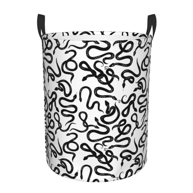 Balery Hand Drawn Snake Cesta de ropa redonda con asas, impermeable, independiente, para ropa, juguetes, dormitorio y familia-Medium