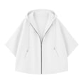 thumbnail image 6 of Women's Oversized Hooded Sweatshirt Jacket Soft Fleece Lined Batwing Long Sleeve Zip Up Hoodie Casual Fall Winter Layering Outer Coat White, 6 of 8