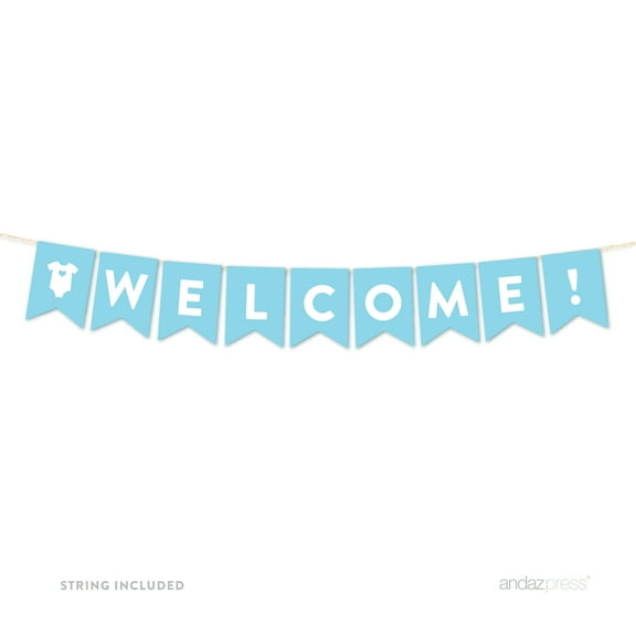 Welcome Baby Blue Boy Baby Shower Hanging Pennant Garland Party Banner