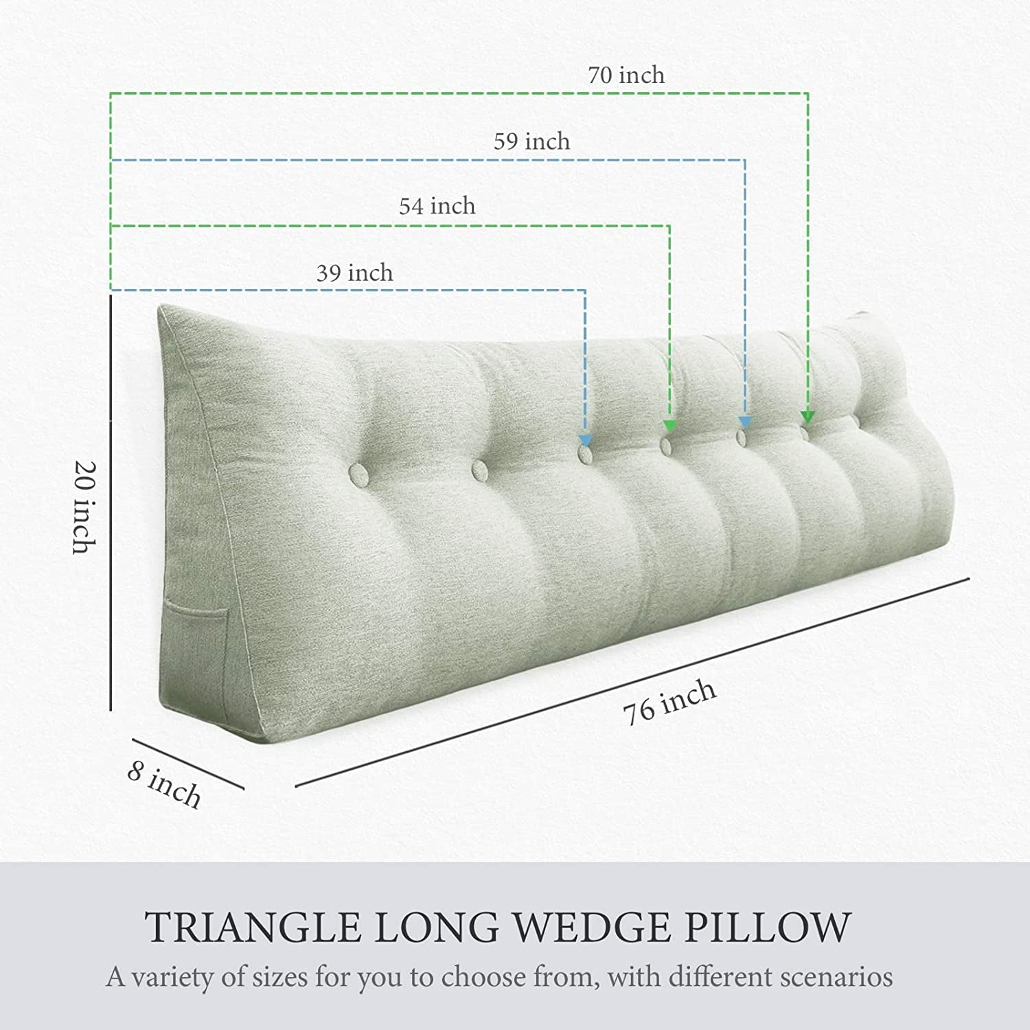 Typical measurement for bed, pillow, and wedge system at 20