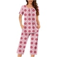 thumbnail image 2 of uublik Capri Pajamas for Women Set Short Sleeve Top and Pants Two Piece Pjs Sets Sleepwear Pink, 2 of 6
