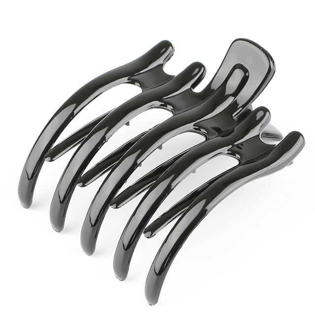Pinzas para el pelo antideslizantes de plástico grande, pinza para el pelo con dientes interiores para mujeres y niñasNegro brillante2pcs