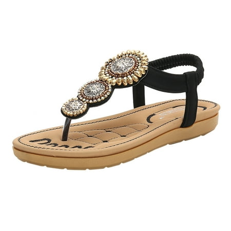 

gvdentm Sandals Women Women Ladies Sandals Shoes Elastic Bohemian Casual Beach String Cute Sandals for Women Wedges
