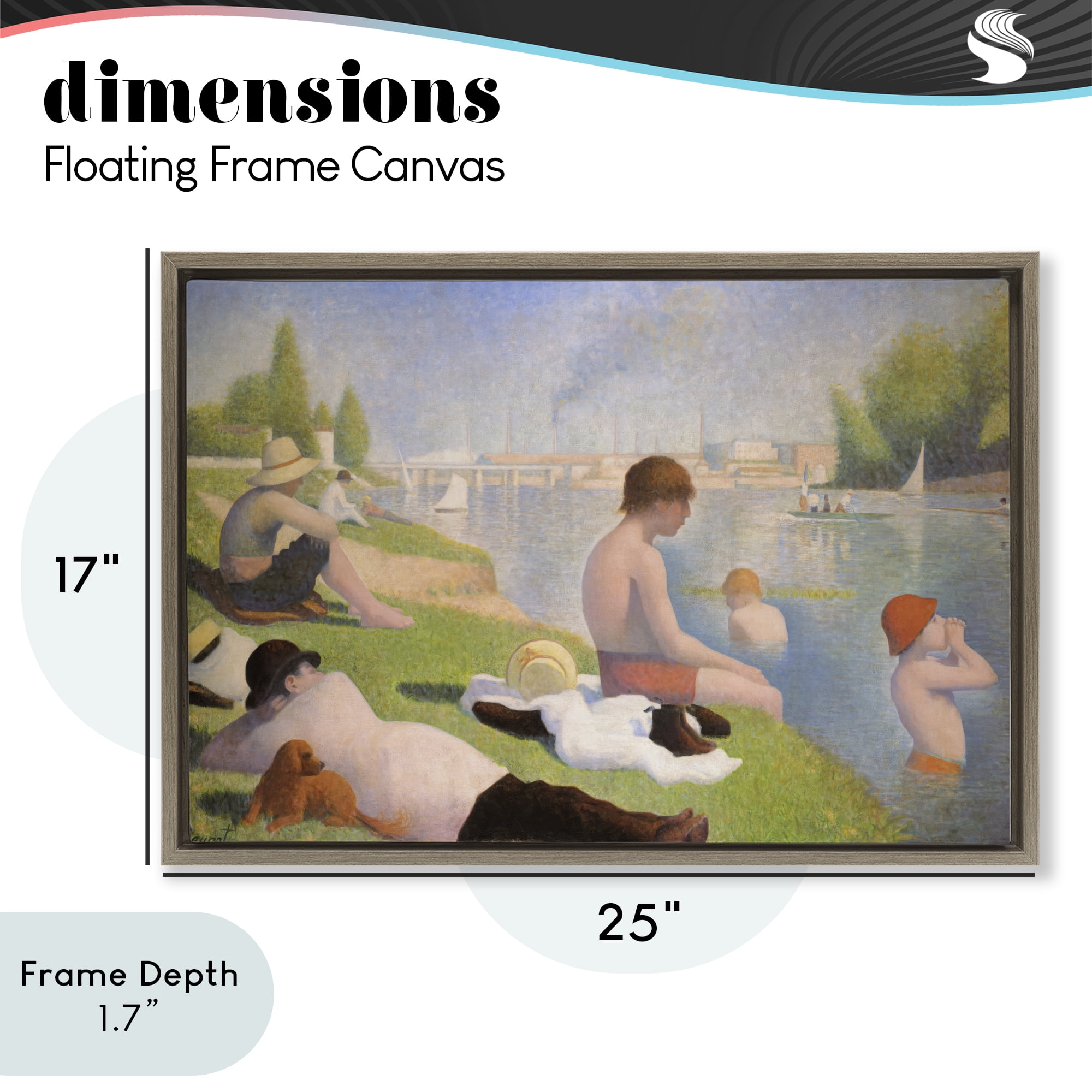 Stupell Industries Afternoon Bathers Georges Seurat Brown Framed Floater Canvas Wall Art, design by Georges Seurat