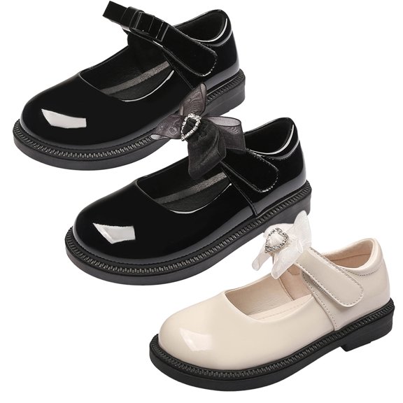 Paokuoon Toddler Girls Leather Shoes Mary Jane Dress Shoes Little Kids Girls Loafers School Uniform Flats for Girls Thick Non-slip Sole Casual Shoes